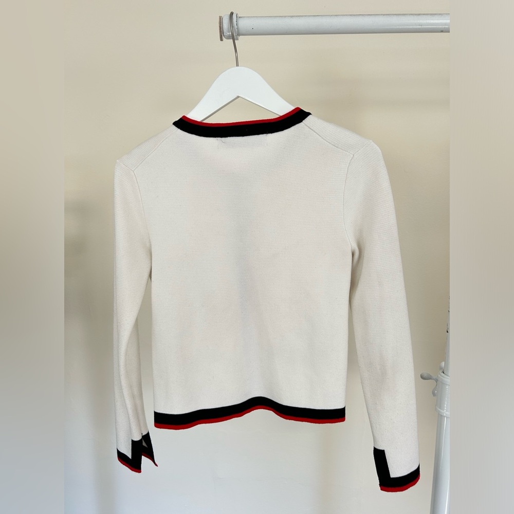 Zara White and Red Cardigan Sweater with Contrasting Trim - Picture 6 of 7